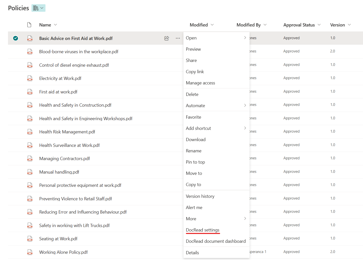 image showing how to select DocRead settings