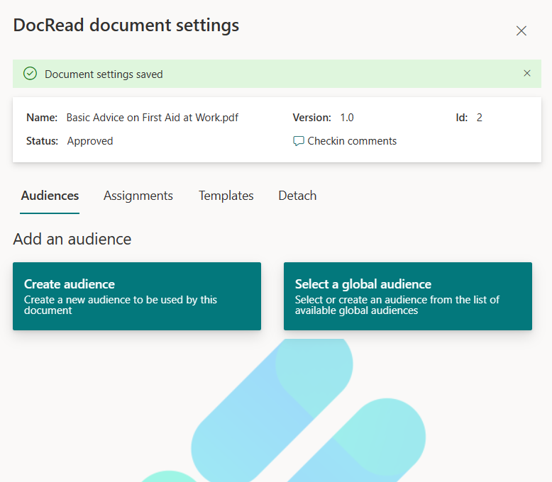 docread settting showing the no audience remaining