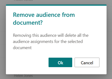 image showing the warning received before removing an audience