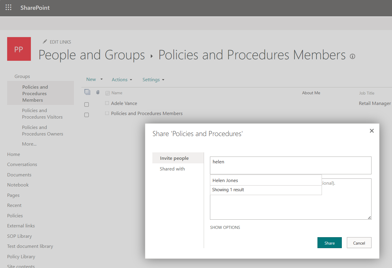 image showing how to add a new user to a SharePoint group